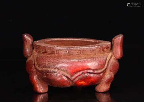 A BAMBOO AUSPICIOUS PATTERN CARVED  THREE FEET  CENSER