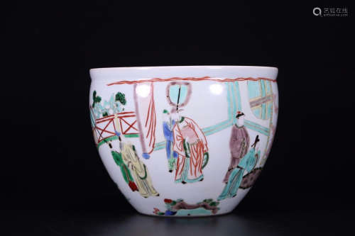 A FIVE-COLOUR CHARACTER STORY PAINTED GLAZE JAR