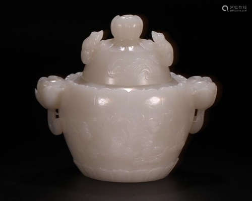 A HETIAN JADE FLOWER HAN DYNASTYDLE CENSER WITH STORY TELLING PATTERN