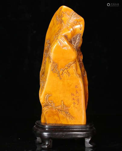 A SHOUSHAN DYNASTY STONE CHARACTER STORY ORNAMENT