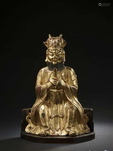 Statue de dignitaire taoïste en bronze laqué or Ch...;