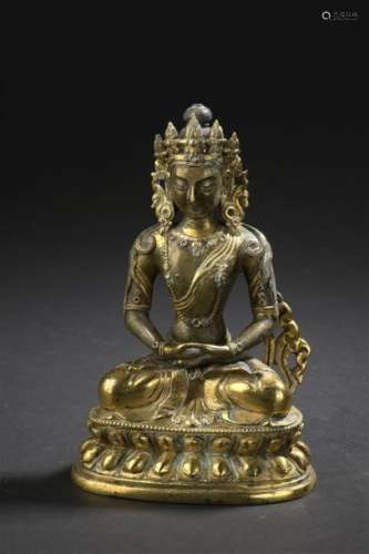 Statuette d'Amitayus en bronze doré Chine, XVIIIe ...;