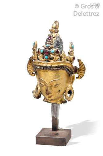 Tibet, XVIIIe siècle Tête de divinité en bronze do…