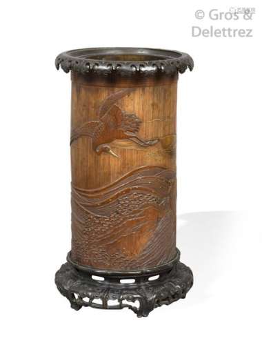 Japon, 1880 1900 Grand vase cylindrique en bambou …