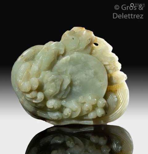 Chine, XIXe siècle Groupe en jade céladon, représe…