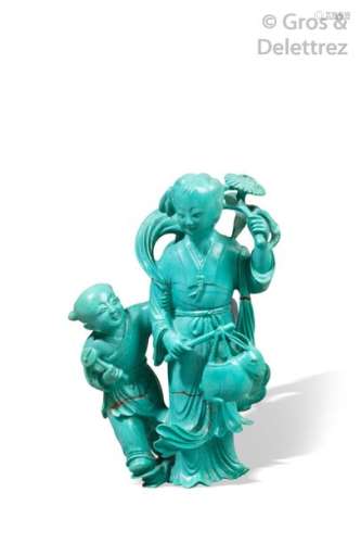 Chine, vers 1930 Groupe en turquoise, représentant…