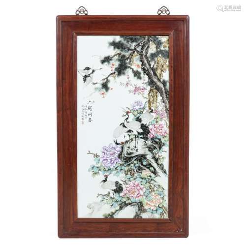 Chinese porcelain 'cranes' plaque, 20th century