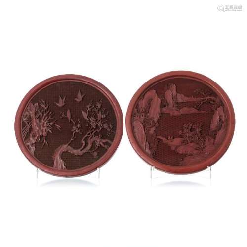 Two Chinese plaques in cinnabar lacquer