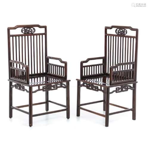 Pair of Chinese Huanghuali and other wood armchairs