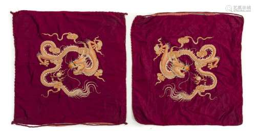 Pair of Chinese dragon pillows