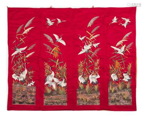 Chinese crane embroidered panel