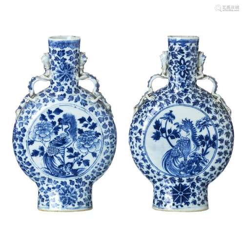 Pair of moon flasks vases in Chinese porcelain