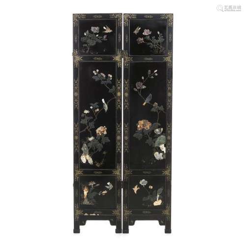 Pair of Chinese panels with hard stones