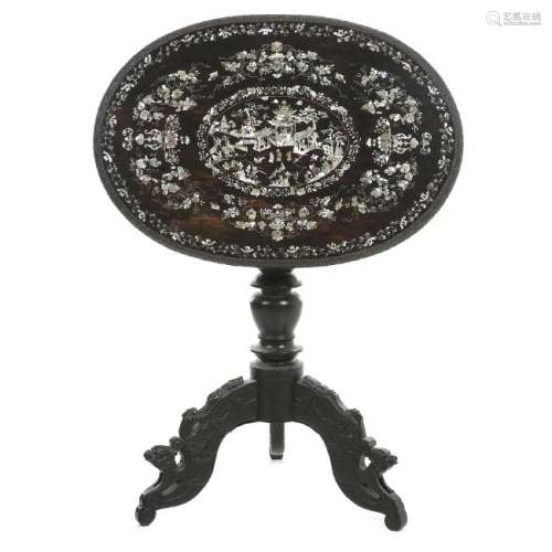 Chinese tilt top inlaid mother of pearl table