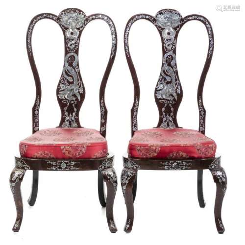 Pair of Chinese inlaid mother of pearl chairs