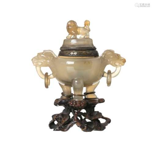 Chinese silver and agate censer, Minguo