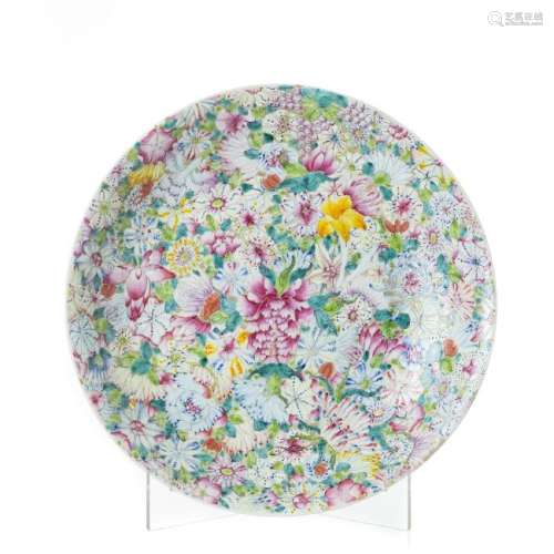 1000 Flowers large plate in chinese porcelain, Republic