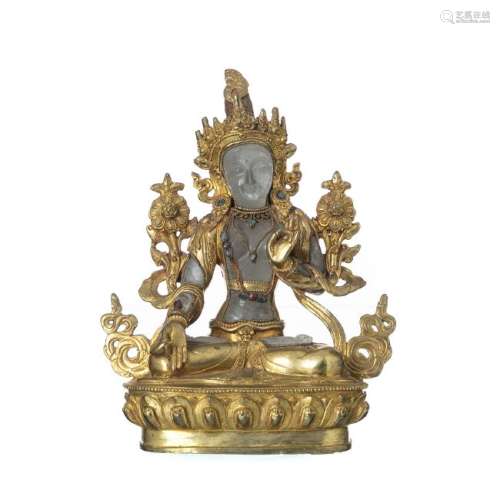 Gilt bronze and rock crystal White Tara Bodhisattva,