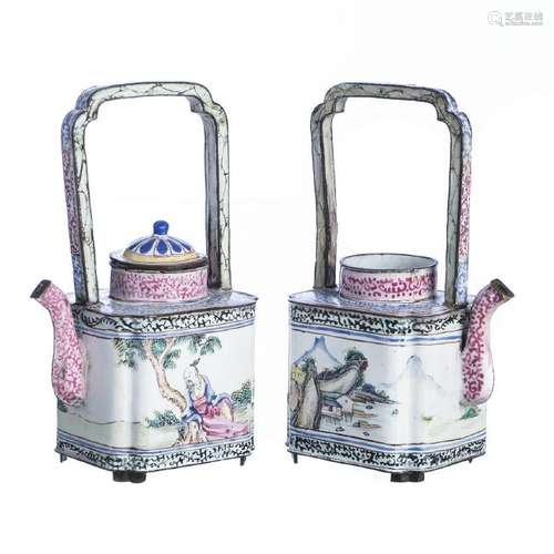 Two Chinese Canton, teapots in enamels