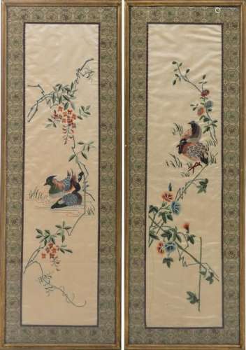 Pair of Chinese bird embroideries