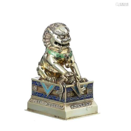 Foo dog in chinese silver and enamels