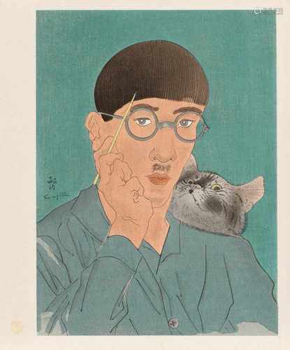 FOUJITA, TSUGOUHARU (LÉONARD FOUJITA)1886 Tokyo - 1968 ZürichHolzschnitt: Selbstportrait mit