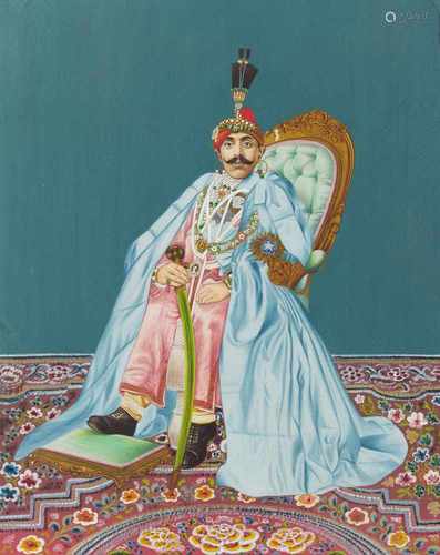 PORTRAIT DES SHRI MAHARANA BHUPAL SINGH VON UDAIPUR. Indien. Lebensdaten 1884-1955, regierte 1948-