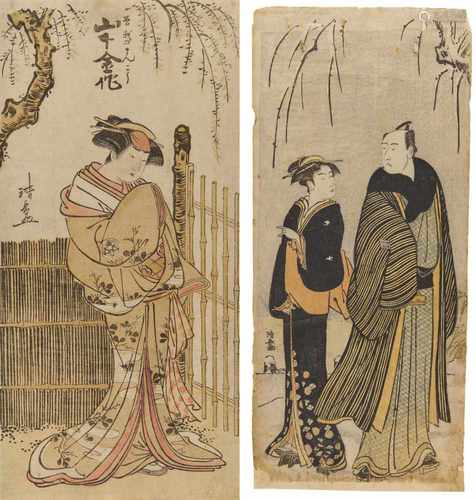 TORII, KIYONAGA1752 - 1815Zwei Holzschnitte mit Schauspielern. Japan. Edo-Zeit. Benizuri-e. A) Der