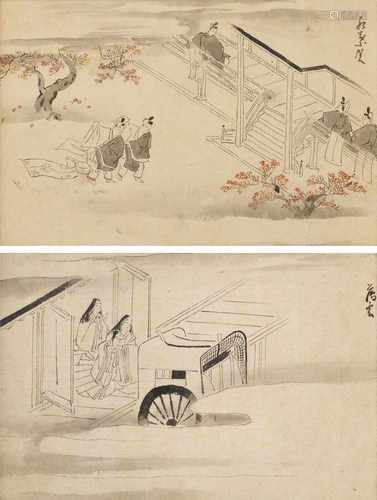 AnonymACHT SZENEN DES GENJI-MONOGATARI. Japan. Edo-Zeit (1603-1868). Tusche und wenig Pigment auf