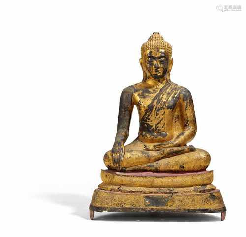 BUDDHA MARAVIJAYA. Thailand. Ratanakosin. 18./19. Jh. Bronze mit originaler Lackvergoldung. Der