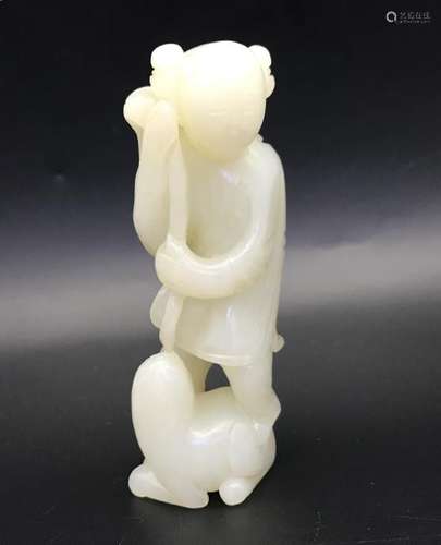 A WHITE JADE CARVING OF BOY.ANTIQUE