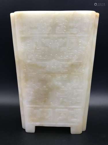 A WHITE JADE CARVING OF BRUSHPOT.BITONG .ANTIQUE