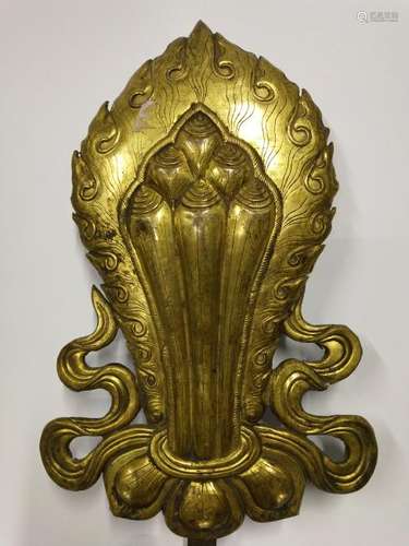 A GILT-BRONZE FIGURE OF LOTUS. ANTIQUE