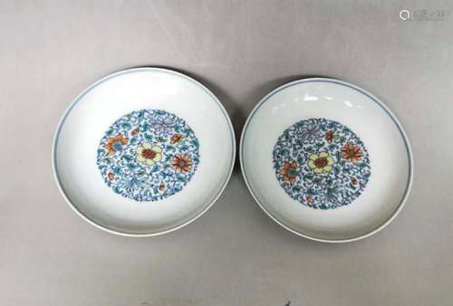 A  PAIR OF DOUCAI DISHES.MARK OF YONGZHENG