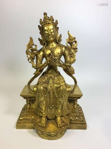 A GILT-BRONZE FIGURE OF SEATED MAITRYA BODHISATTVA.QING