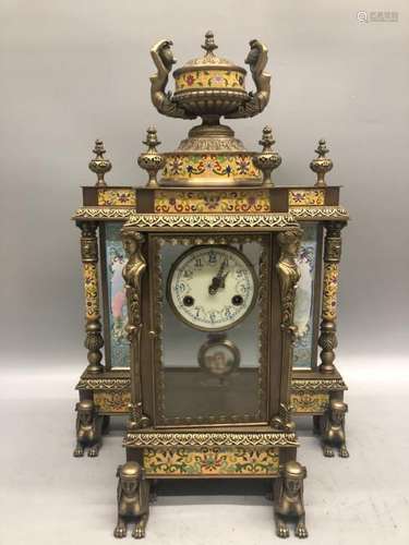 A BRONZE CLOISONNE ENAMEL CLOCK.