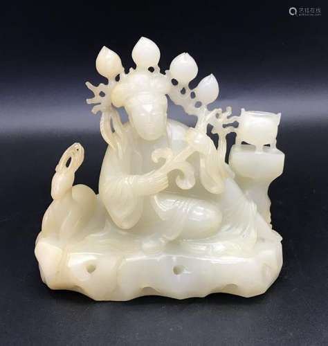 A WHITE JADE CARVING OF GUANYIN.ANTIQUE