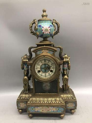 A BRONZE CLOISONNE ENAMEL CLOCK.