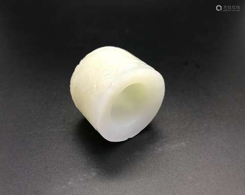 A CARVED WHITE JADE ARCHER'S RING.ANTIQUE