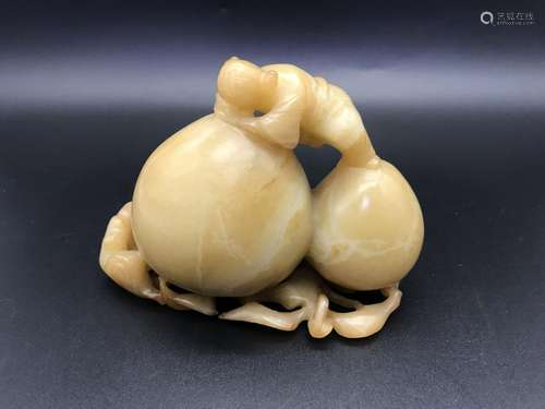 A CARVED JADE BOY AND PEACHS.ANTIQUE