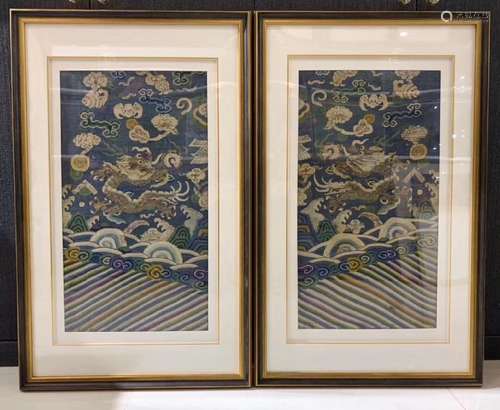 A PAIR OF BLUE-KESI 'DRAGON' PANELS.QING DYNASTY