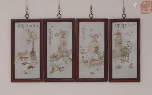FOUR FAMILLE ROSE HANGING SCREEN