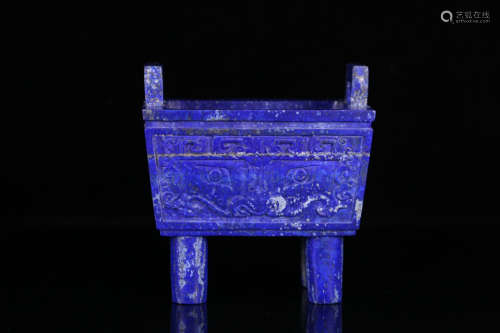 A LAPIS LAZULI AUSPICIOUS PATTERN CARVED SQUARE CENSER