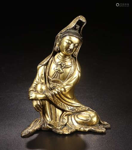 A GILT BRONZE GUANYIN