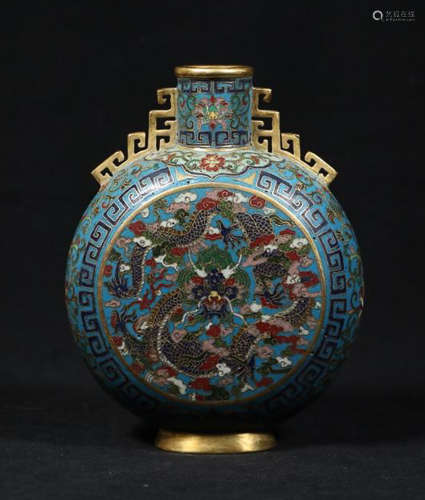 A CLOISONNE MOON FLASK WITH DRAGON PATTERN