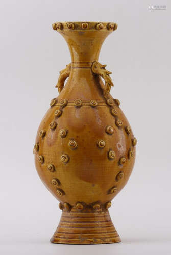 A DING YELLOW GLAZE SHUANGLONG VASE