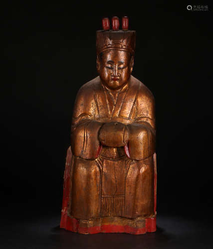 A WOOD CARVING CIVIL OFFICIAL WITH GOLD LACQUER