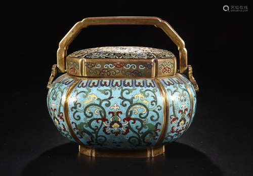 A CLOISONNE CENSER WITH TWINE PATTERN