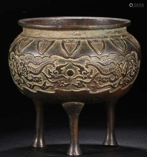 A BRONZE TRIPOD CENSER