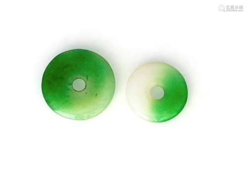 Two white / green jade discs